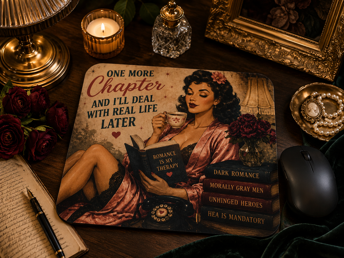 One More Chapter Mouse Pad | Vintage Glamour Romance Reader Desk Accessory