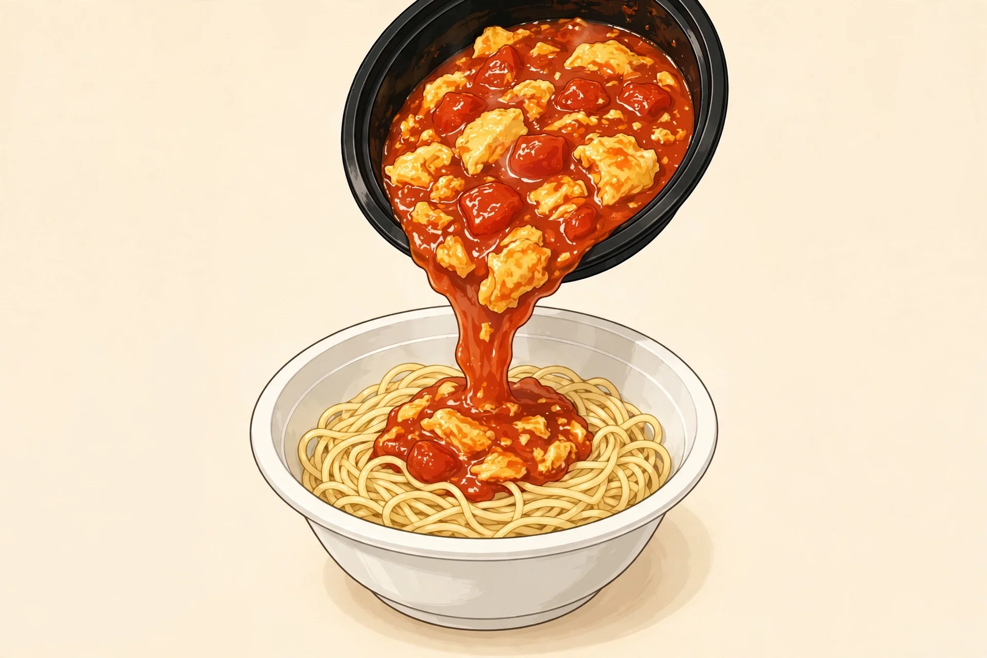 Tomato step 1: pouring tomato egg sauce