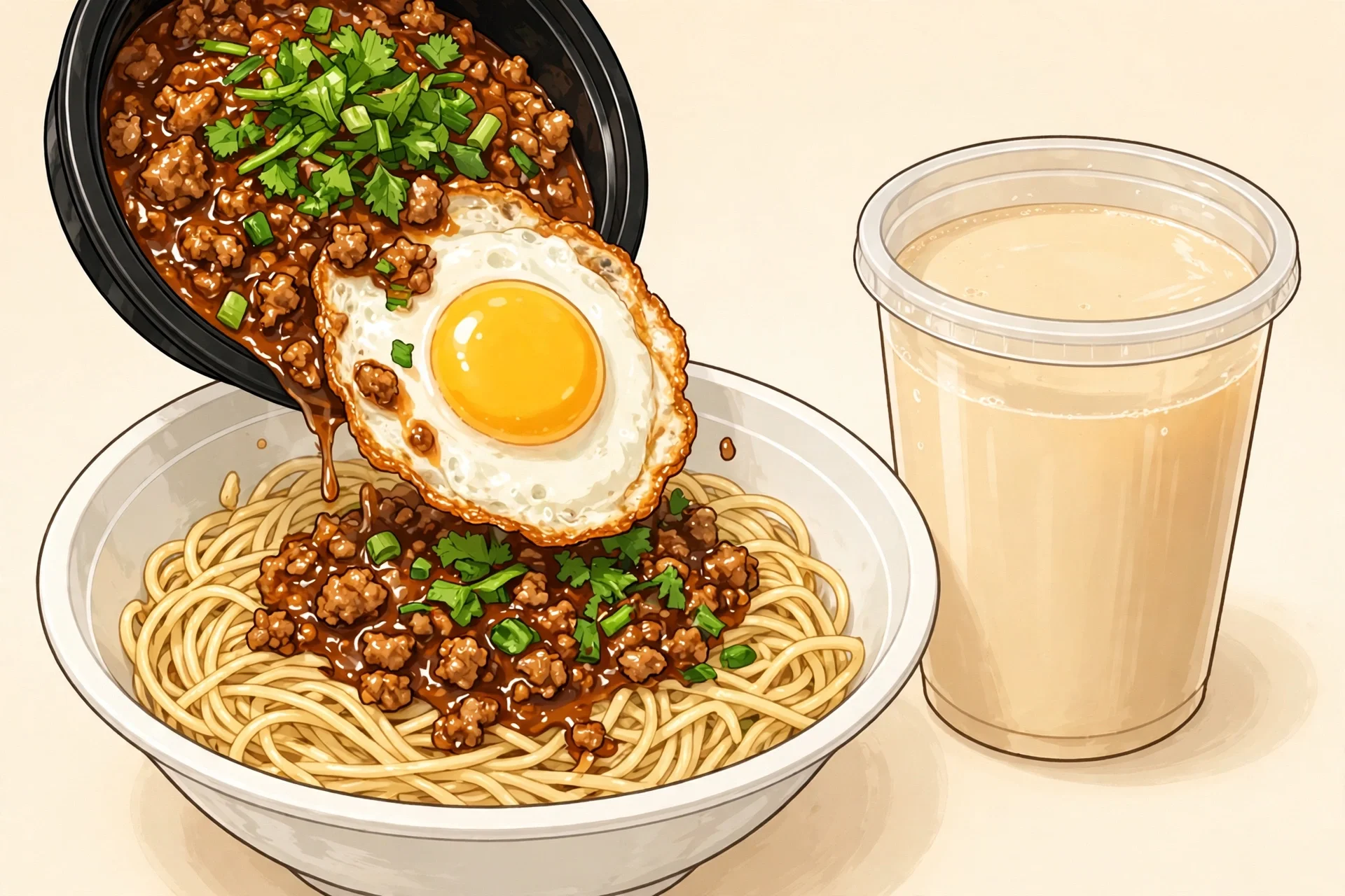 Spicy step 1: toppings on noodles