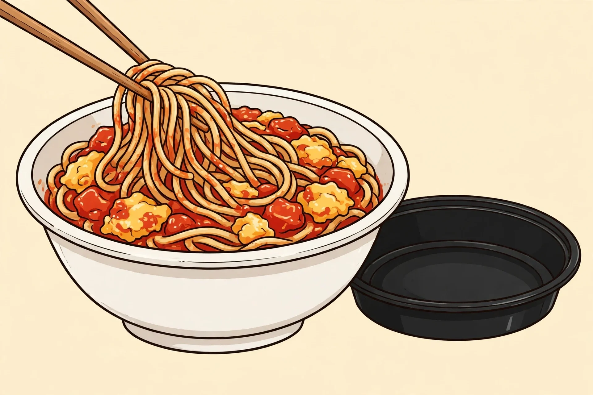 Tomato step 2: tossing noodles