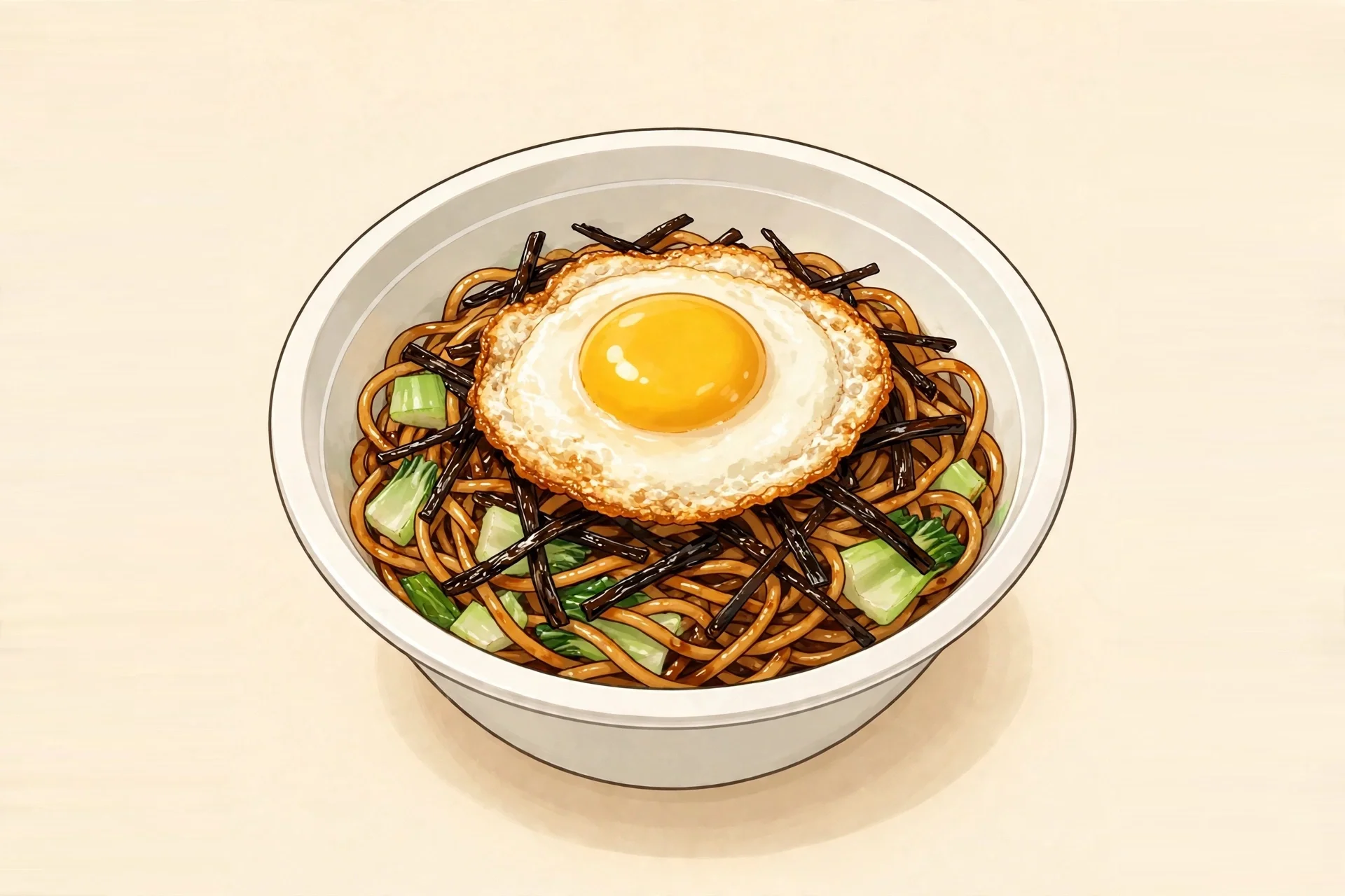 Tossed step 3: finished tossed noodles with egg on top