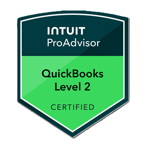 Badge for QuickBooks Level 2 certification from Intuit ProAdvisor