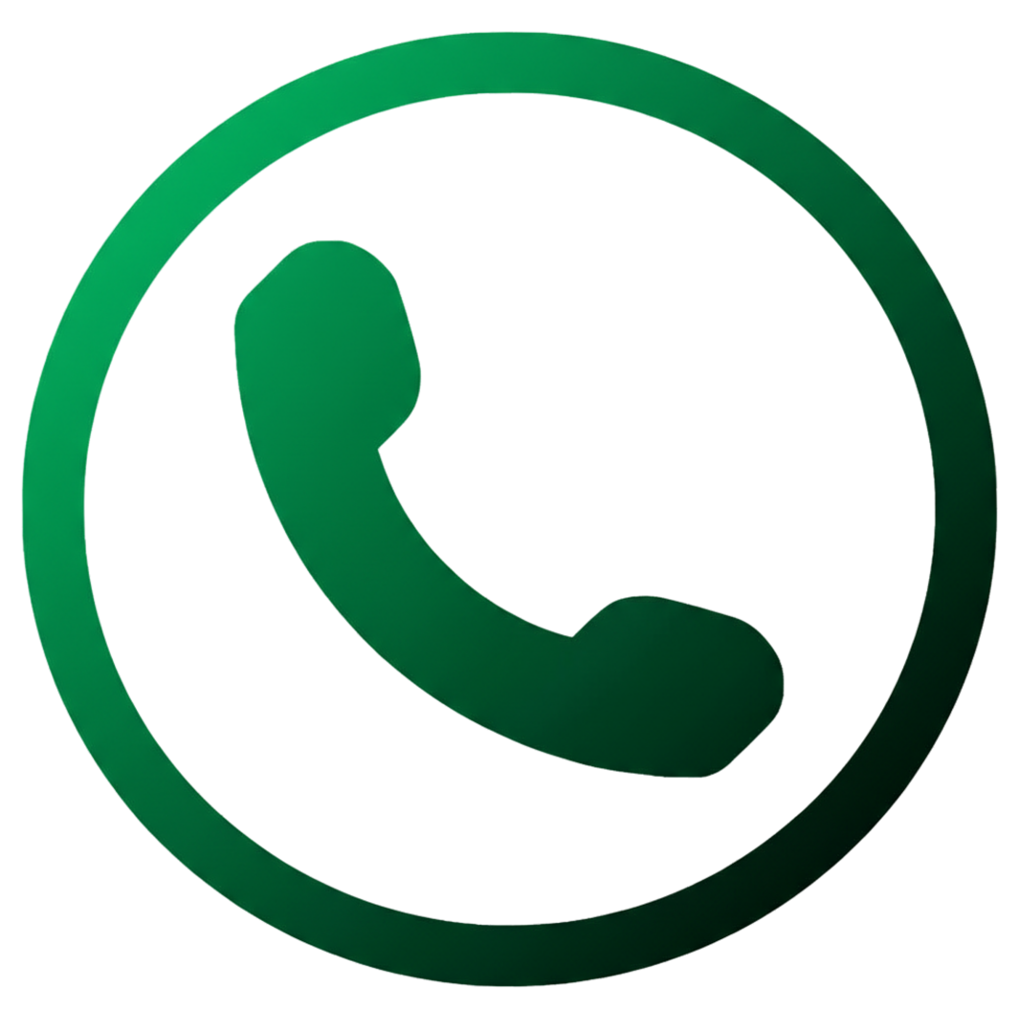 A green metallic 3D telephone icon with a glossy finish and smooth rounded edges.