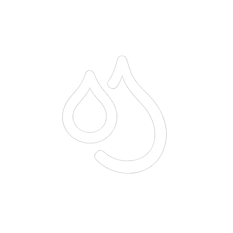 White line drawing of two water droplets on a black background.