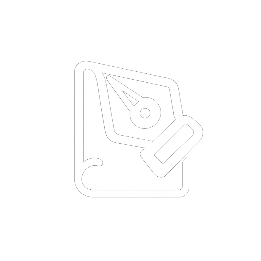 Icon of a sheet of paper with a fountain pen over it, representing writing or editing.
