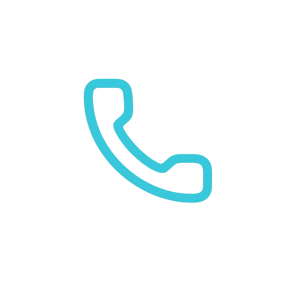 Blue neon phone receiver icon on a black background.
