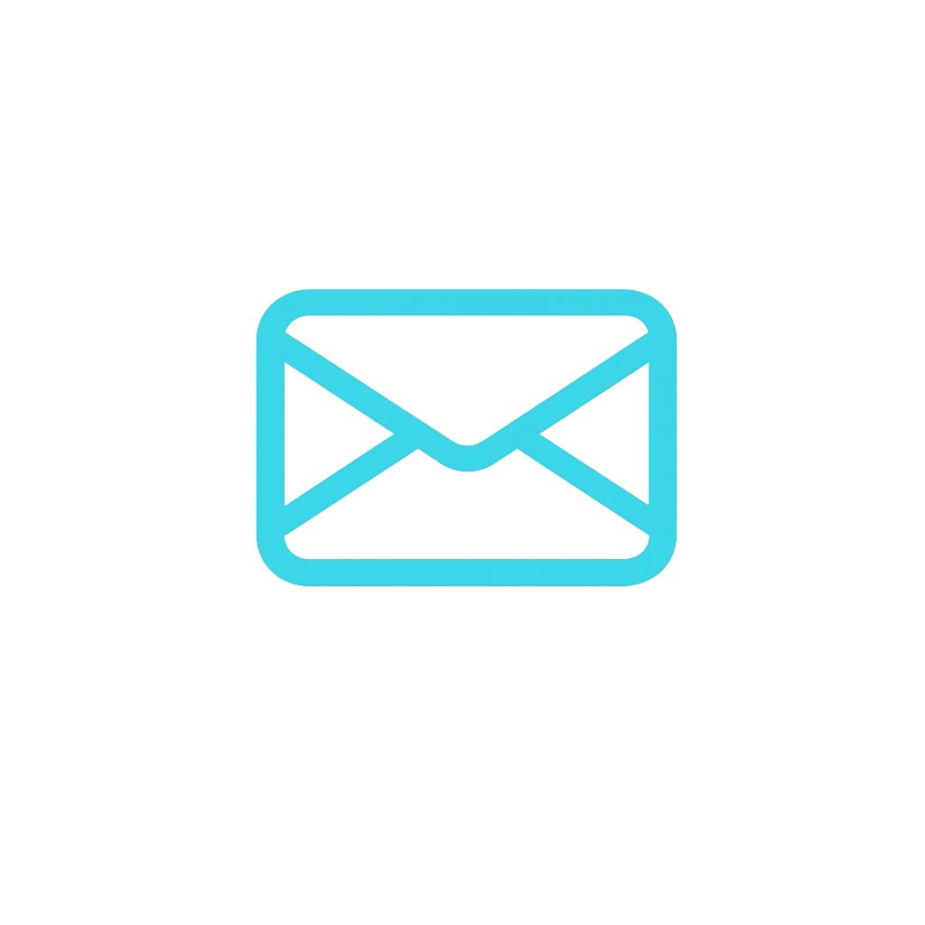 Blue outline of an envelope icon on a black background.