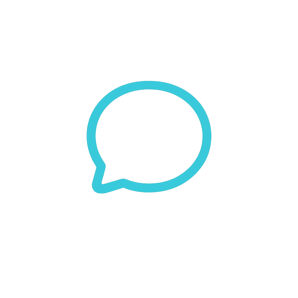 Blue outlined speech bubble on black background.