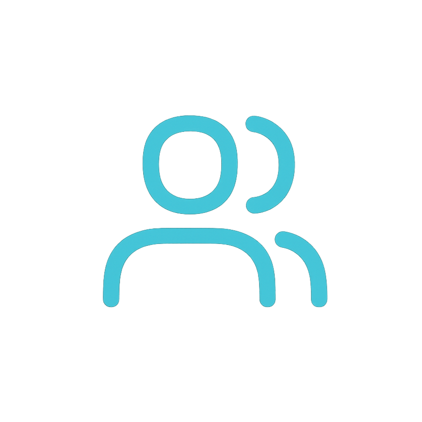 Blue outline of two people, with one person in front and the other behind, on a black background.