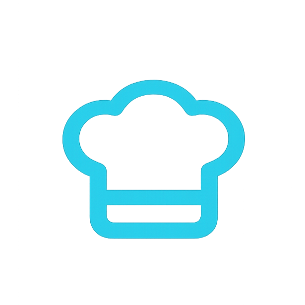 Blue outline of a chef's hat on a black background.