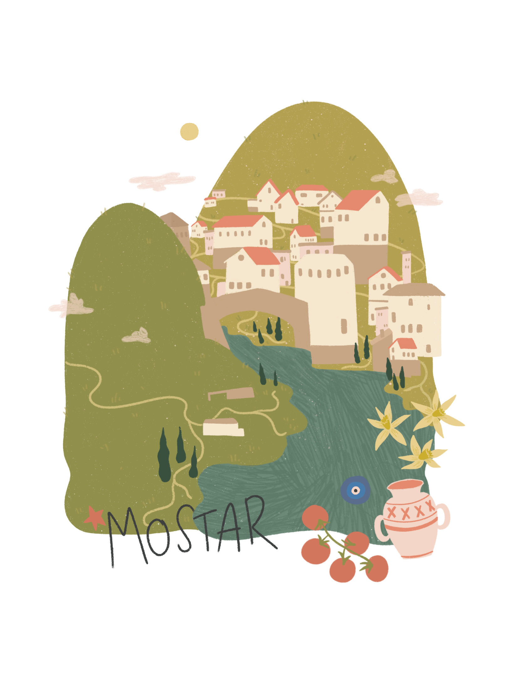 Mostar, Bosnia spot illustration