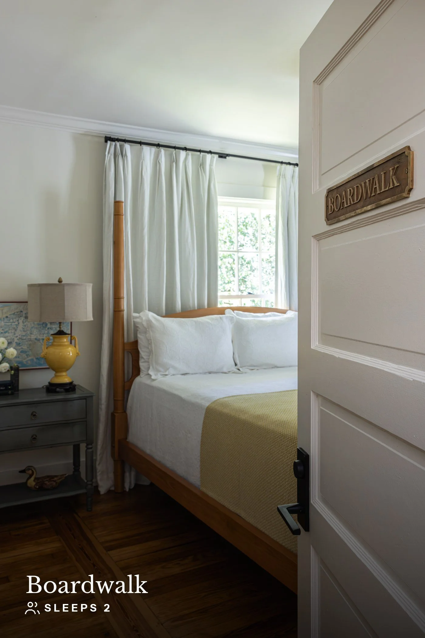 Door to the room of a boutique hotel in Fairhope, Alabama