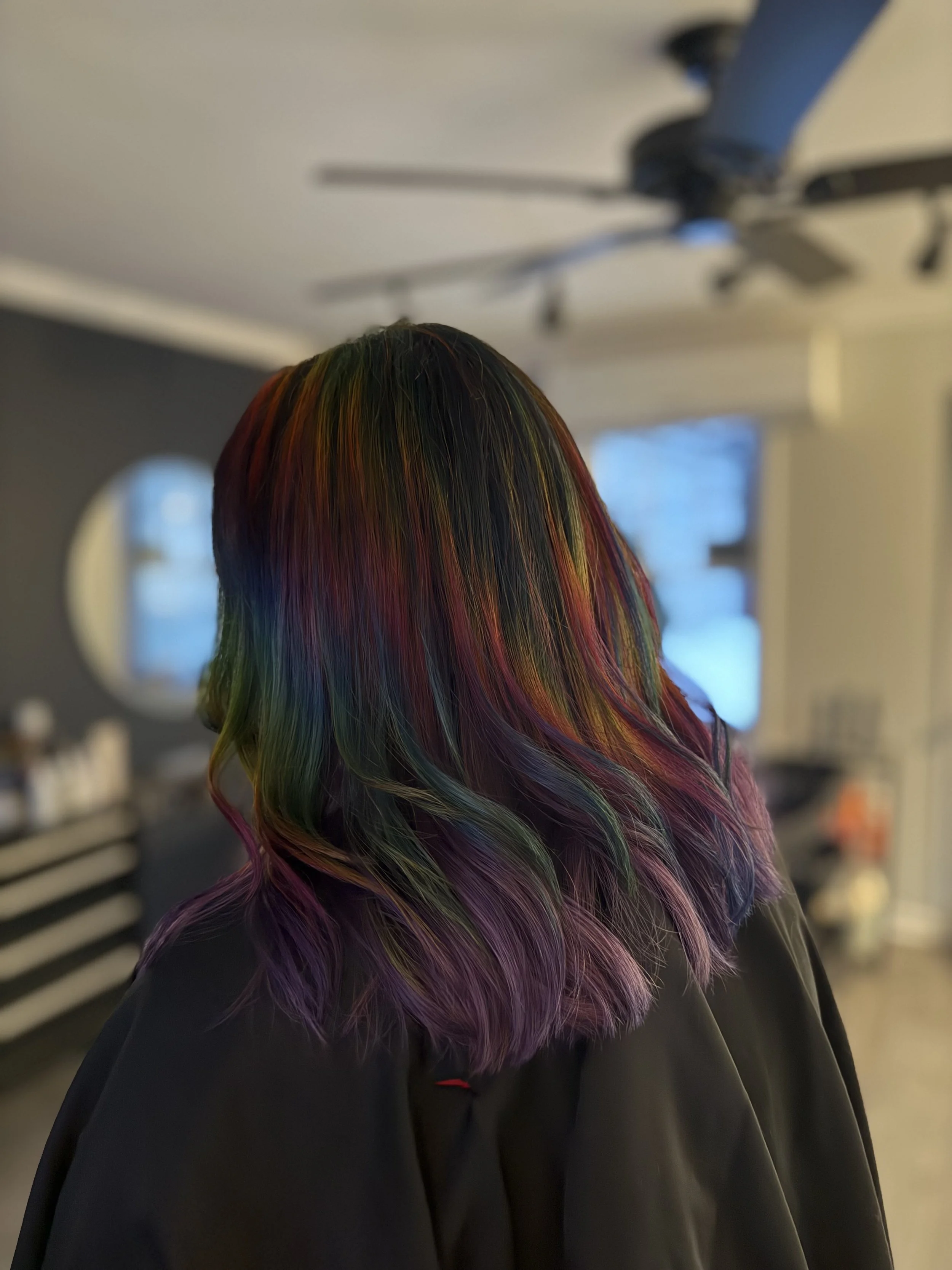 Vibrant Rainbow Oil slick hair color