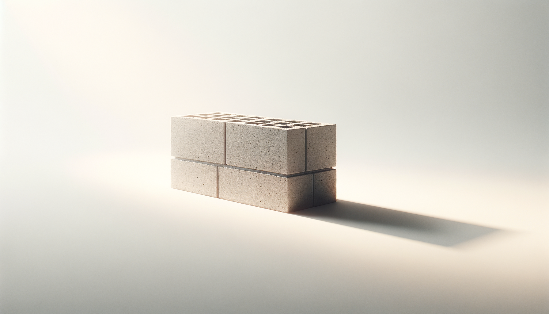 A small stack of beige bricks on a smooth white surface with a soft shadow.