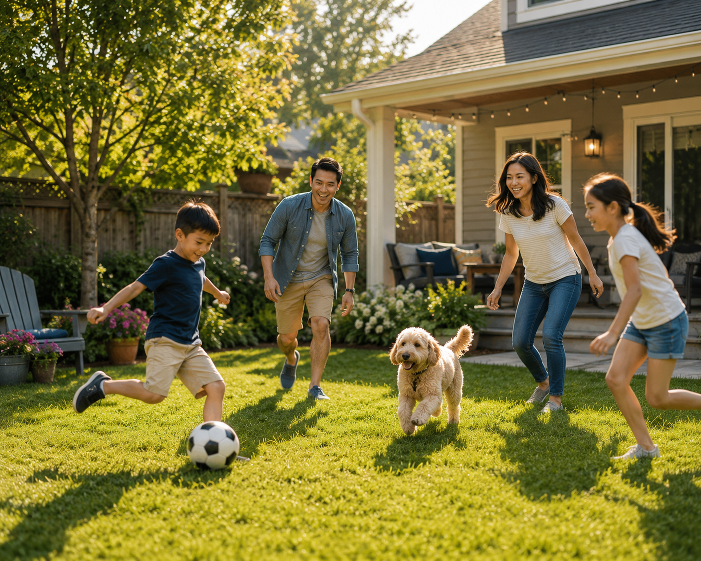 Family playing in backyard depicting need for life insurance to protect