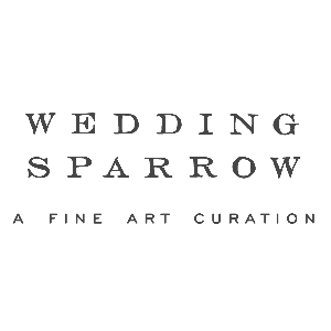 Text reading 'WEDDING SPARROW' and 'A FINE ART CURATION' on a black background.