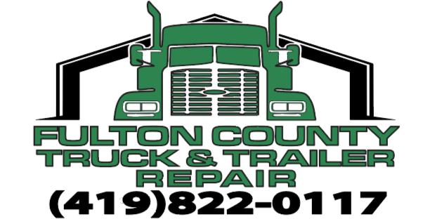 Logo for Fulton County Truck & Trailer Repair featuring a green truck illustration and contact phone number