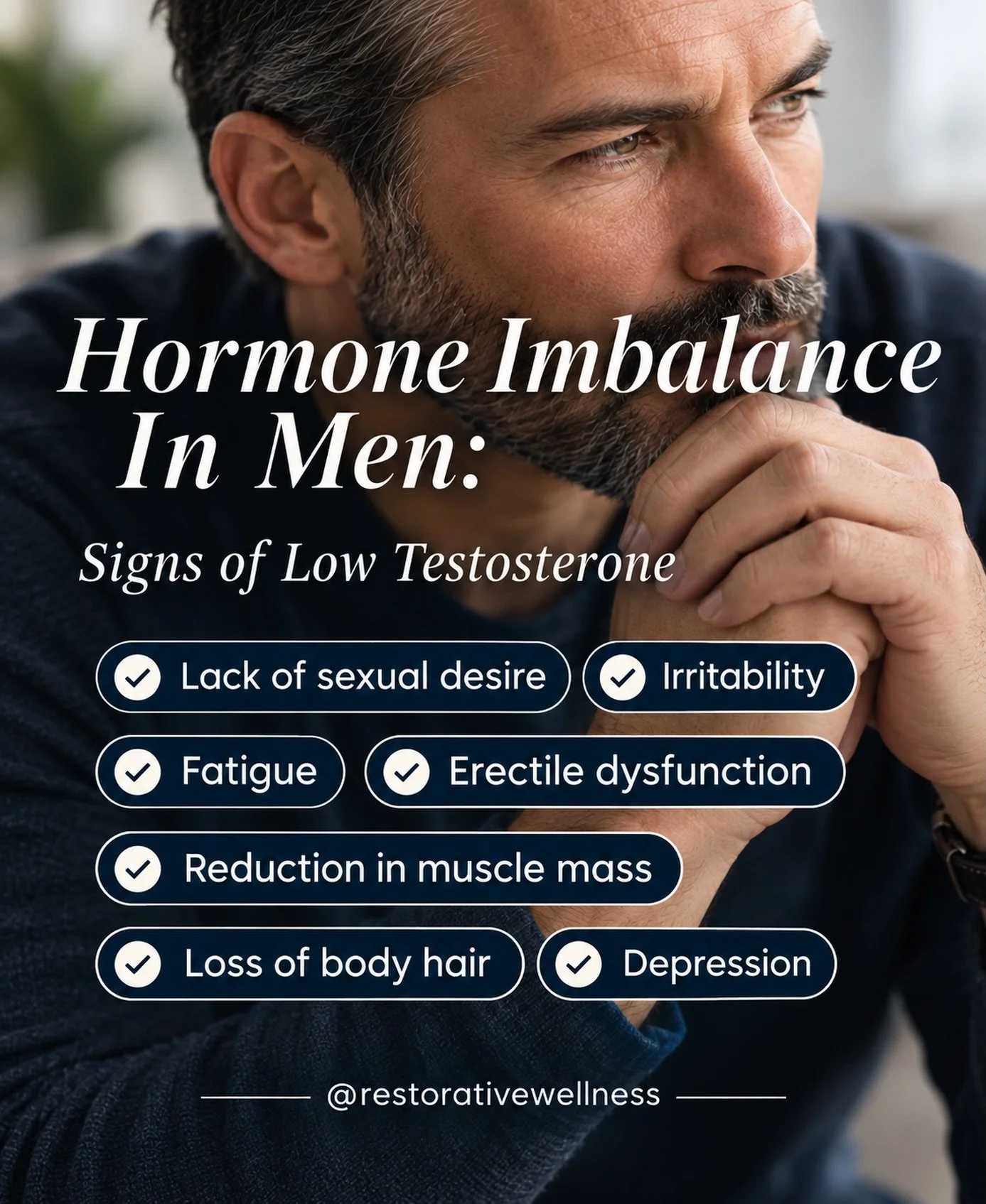 Feeling like yourself has been harder lately?

Low testosterone can show up in ways that are easy to overlook&mdash;energy, mood, muscle mass, sexual health and more.

If something feels off, it may be worth having a conversation and looking at the b
