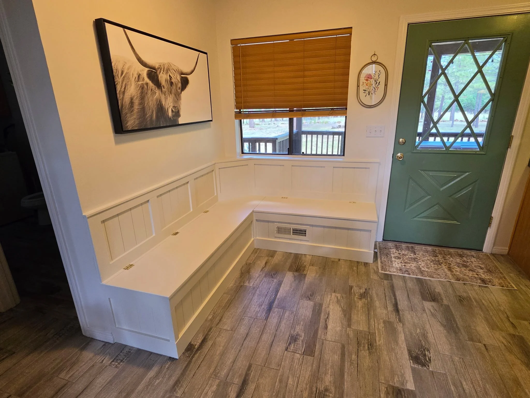 Custom built seating bench with storage