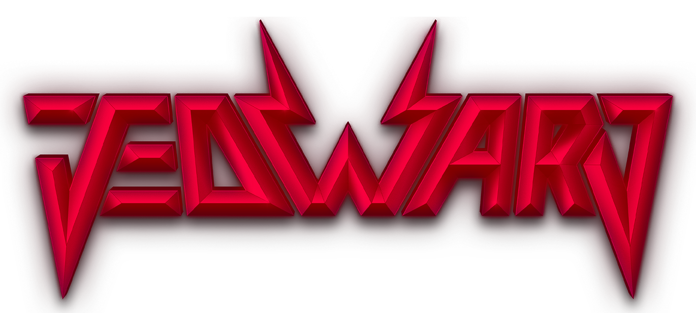 Neon red text spelling 'VEGWAR' with lightning bolt accents in a bold, geometric font.
