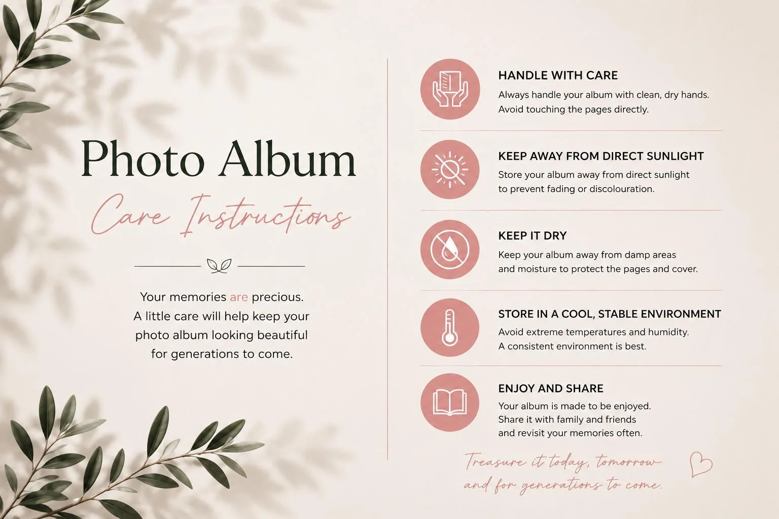 Photo wedding album care instructions