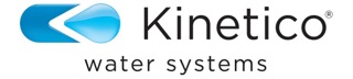 Kinetico water systems logo with blue and white design