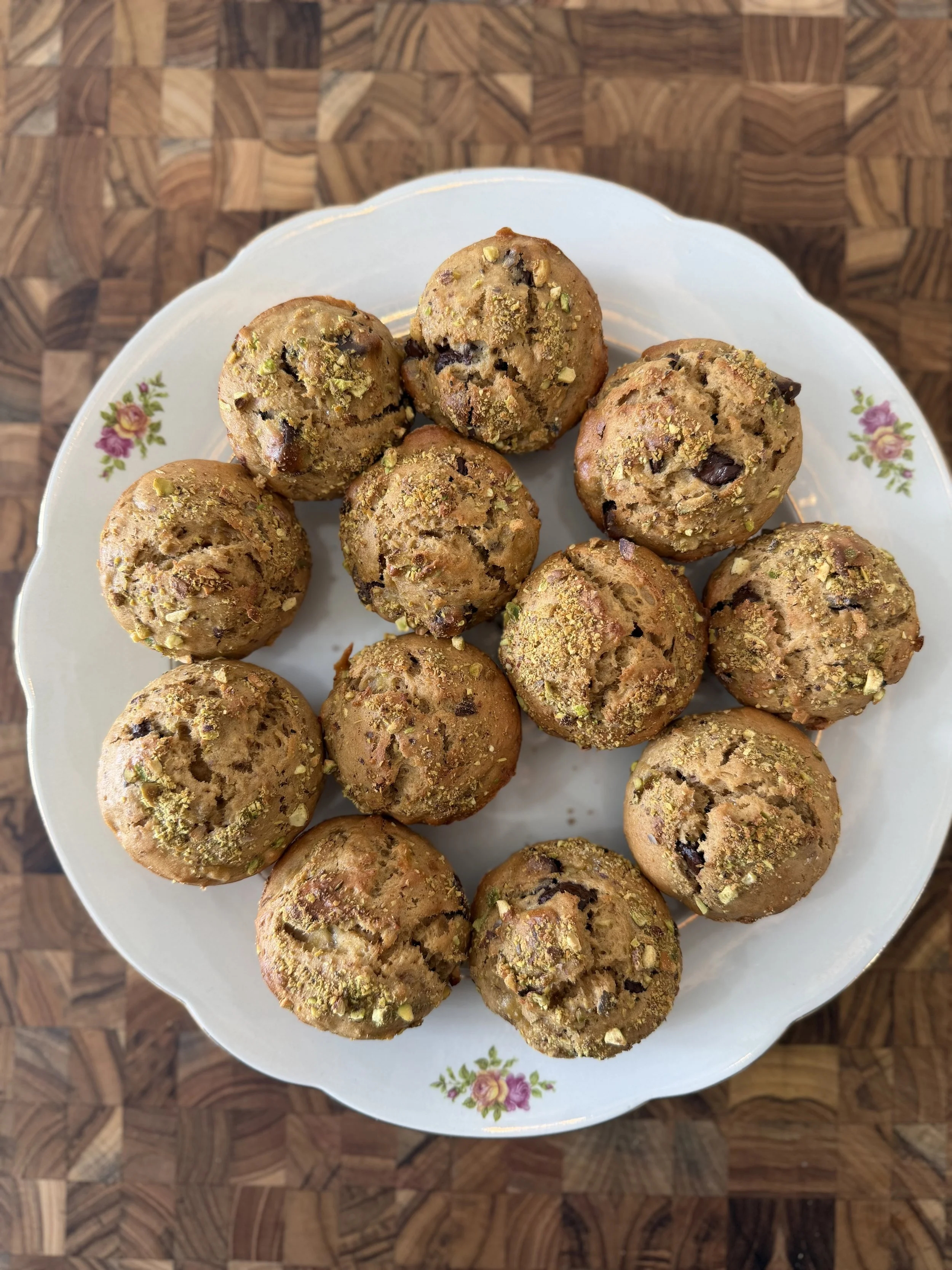 Maple Banana Muffins with Chocolate &amp; Pistachio