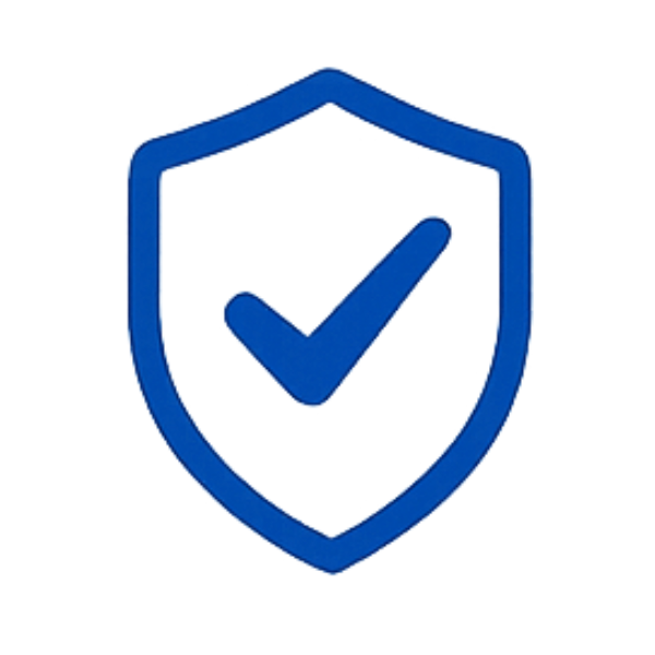 Bouclier bleu avec un check mark à l'intérieur.
