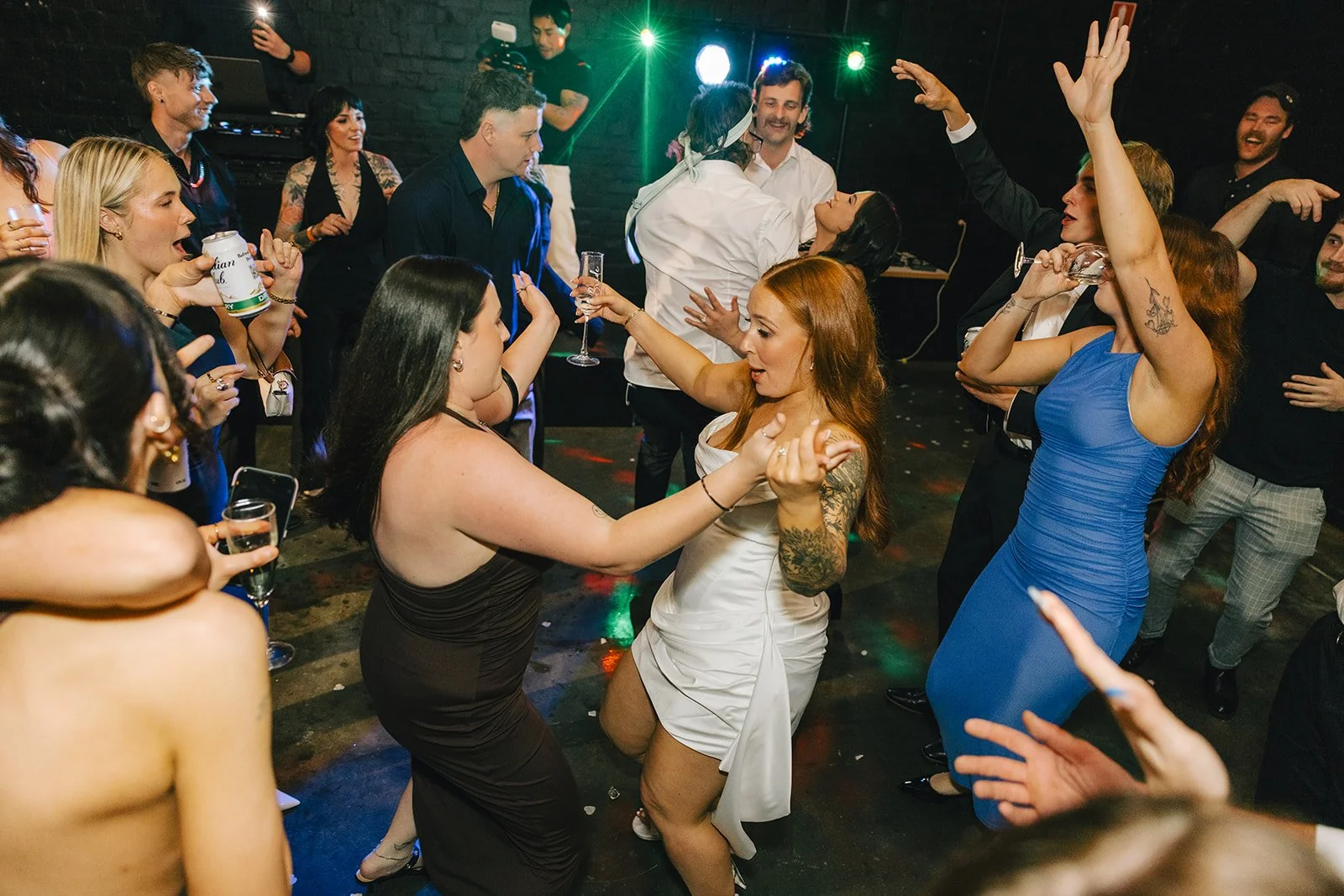 Guests on the dance floor at a Warehouse 16 wedding reception