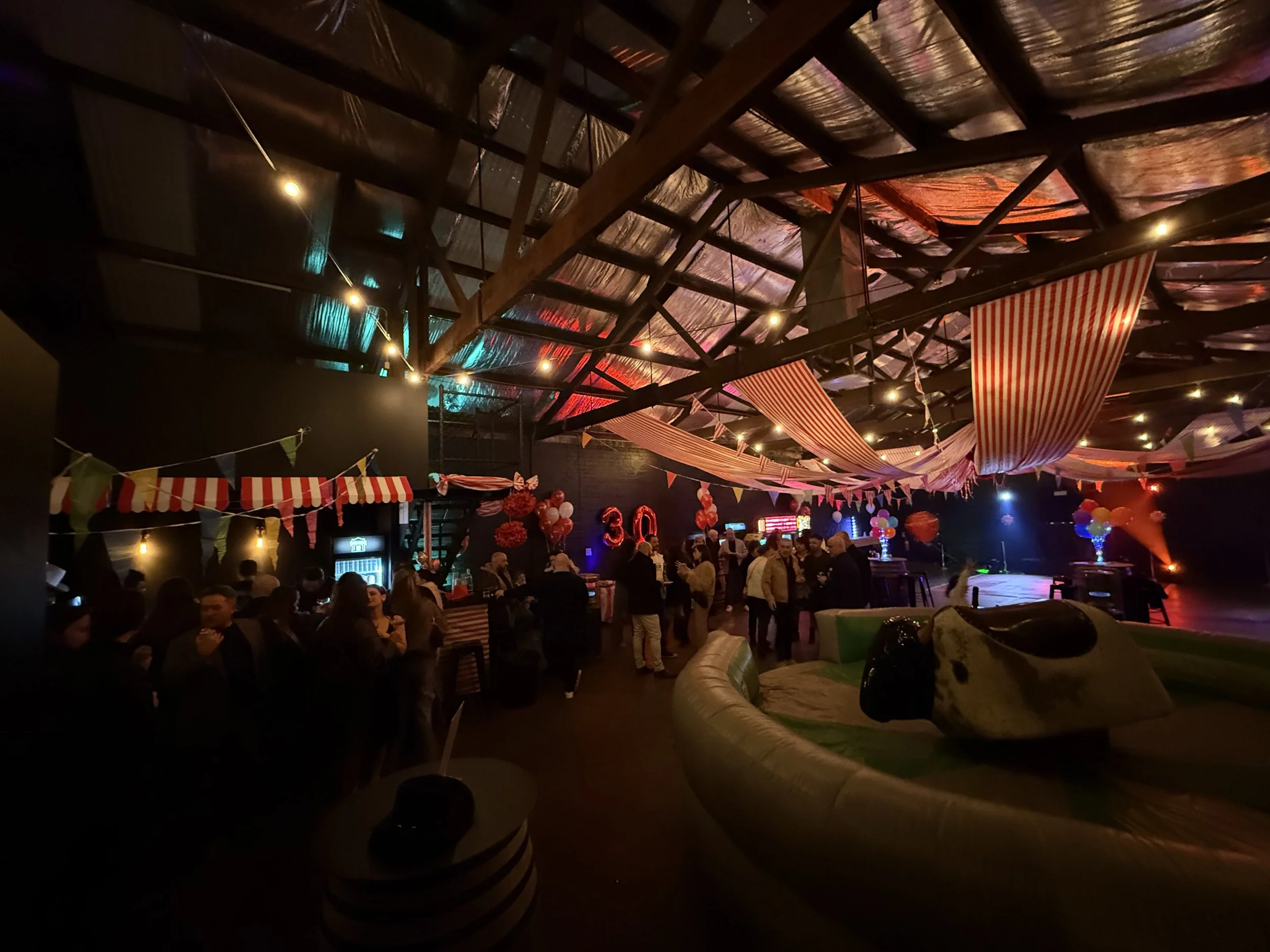 Mechanical bull and party lighting at Warehouse 16