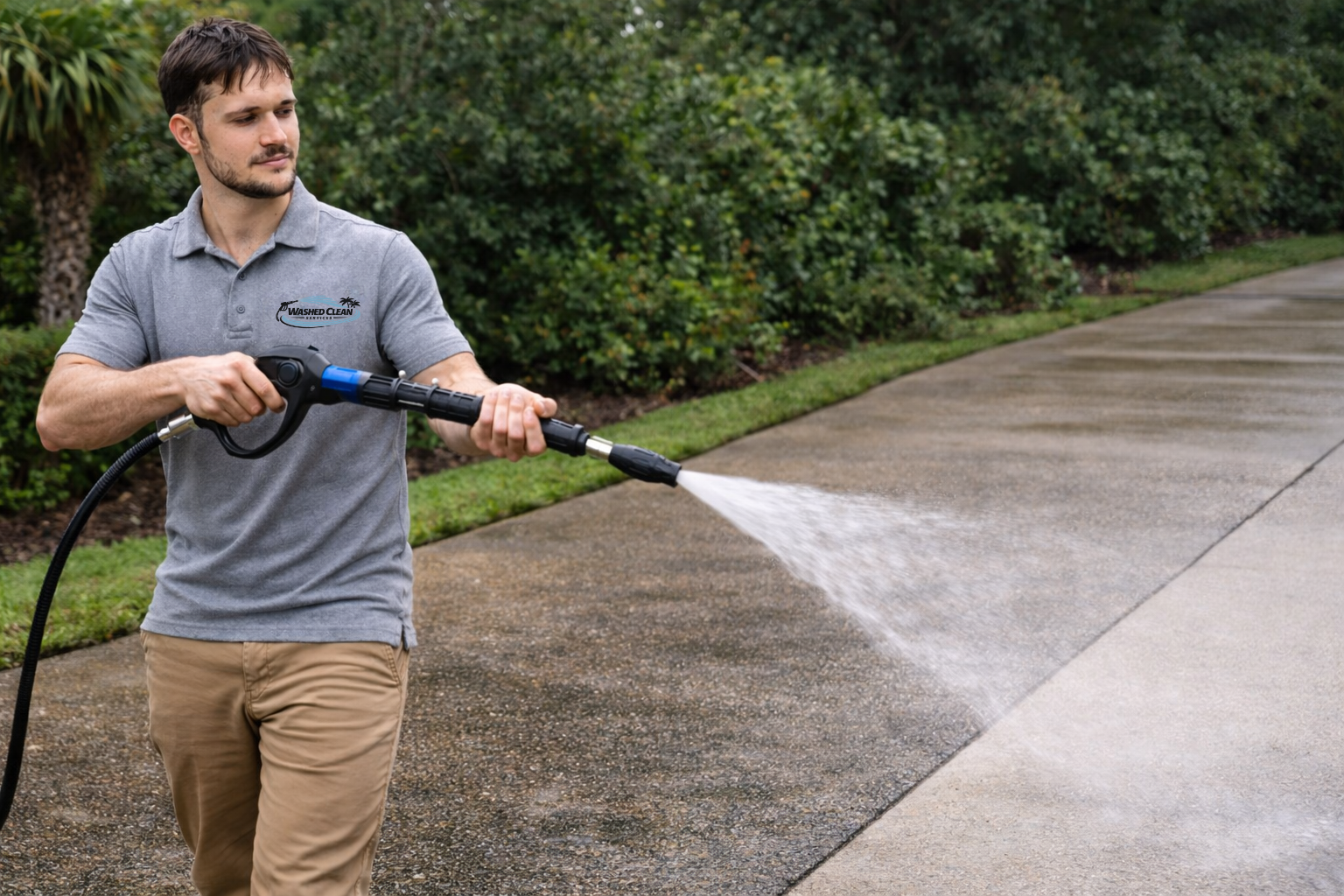 Driveway pressure washing by Washed Clean Services