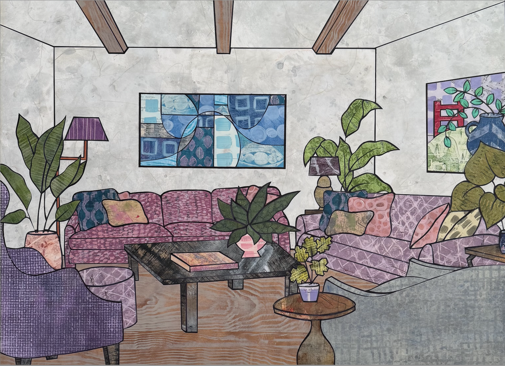 Living Room with Pink Couch
