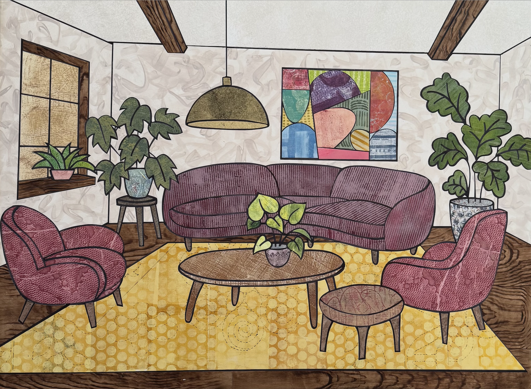 Living Room with Yellow Rug
