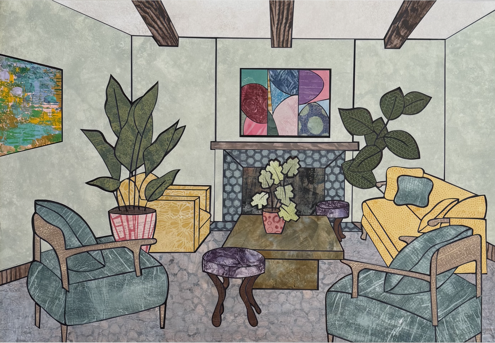 Room with Blue Fireplace
