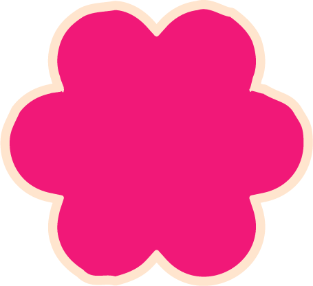 A pink flower-shaped sticker or cutout with a white border.