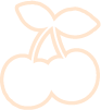 Outline drawing of two cherries with a bow on top.