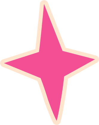 A pink star-shaped graphic with a beige outline.