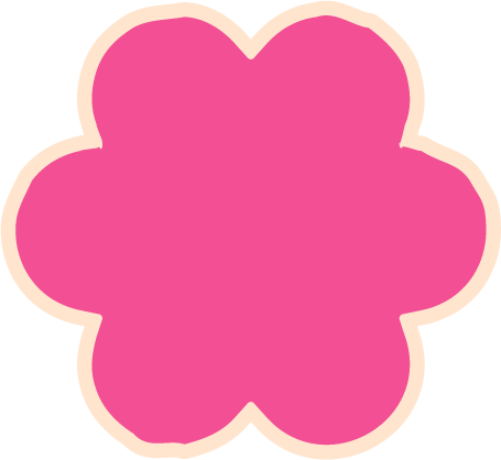 A pink flower-shaped cutout with a white border.