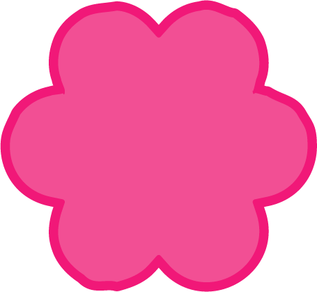 A pink, flower-shaped sticker with a darker pink outline.
