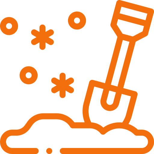 Icon of a shovel digging into the ground with sparkles around, representing gardening or excavation.