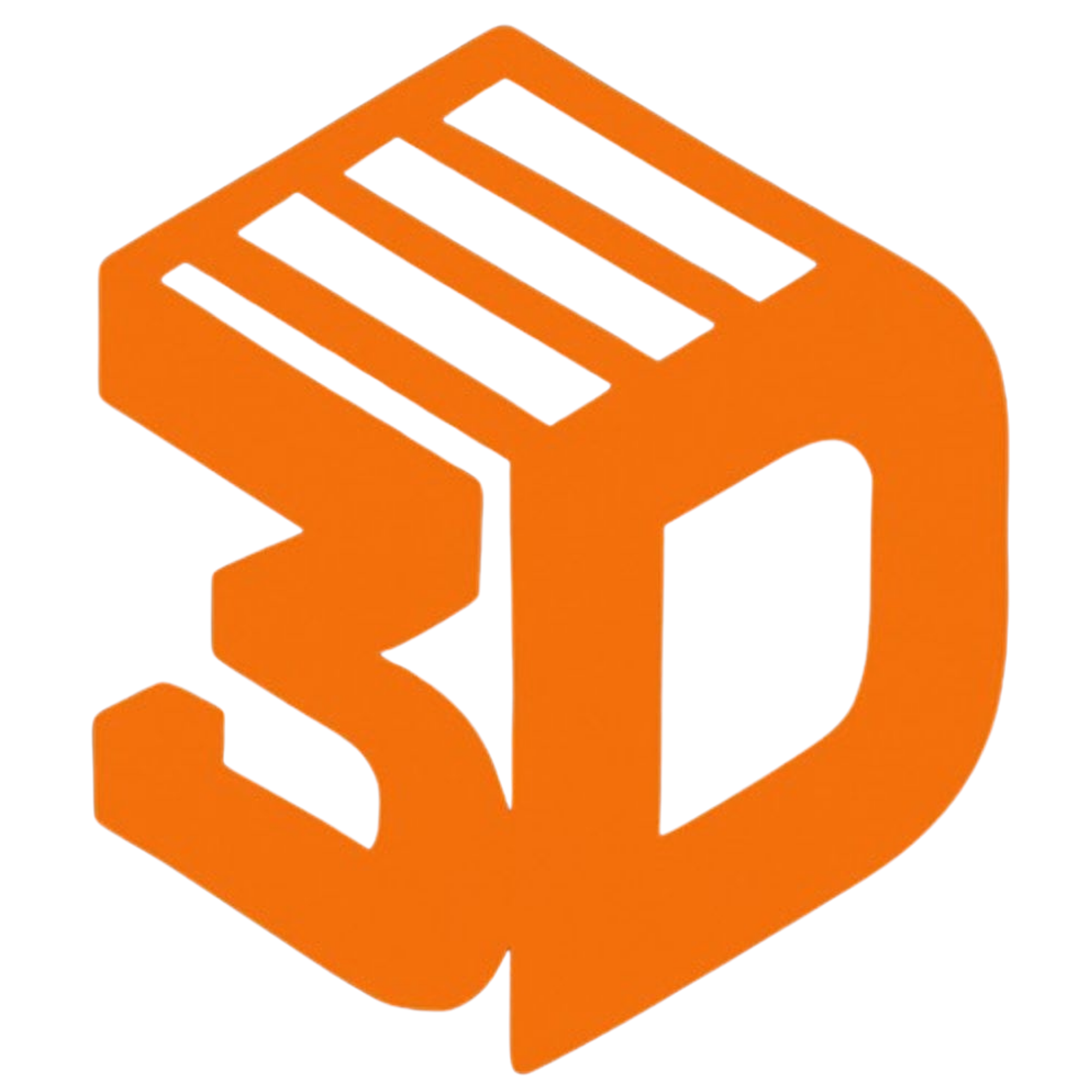 3D orange logo of the letter D with a stylized shape.