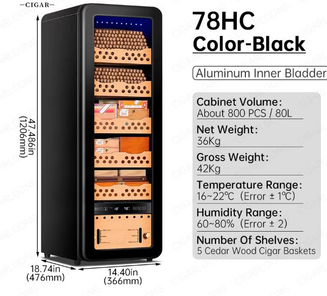 78HC Household Constant Temperature and Humidity Compressor Air-cooled Cedar Wood Cigar Cabinet