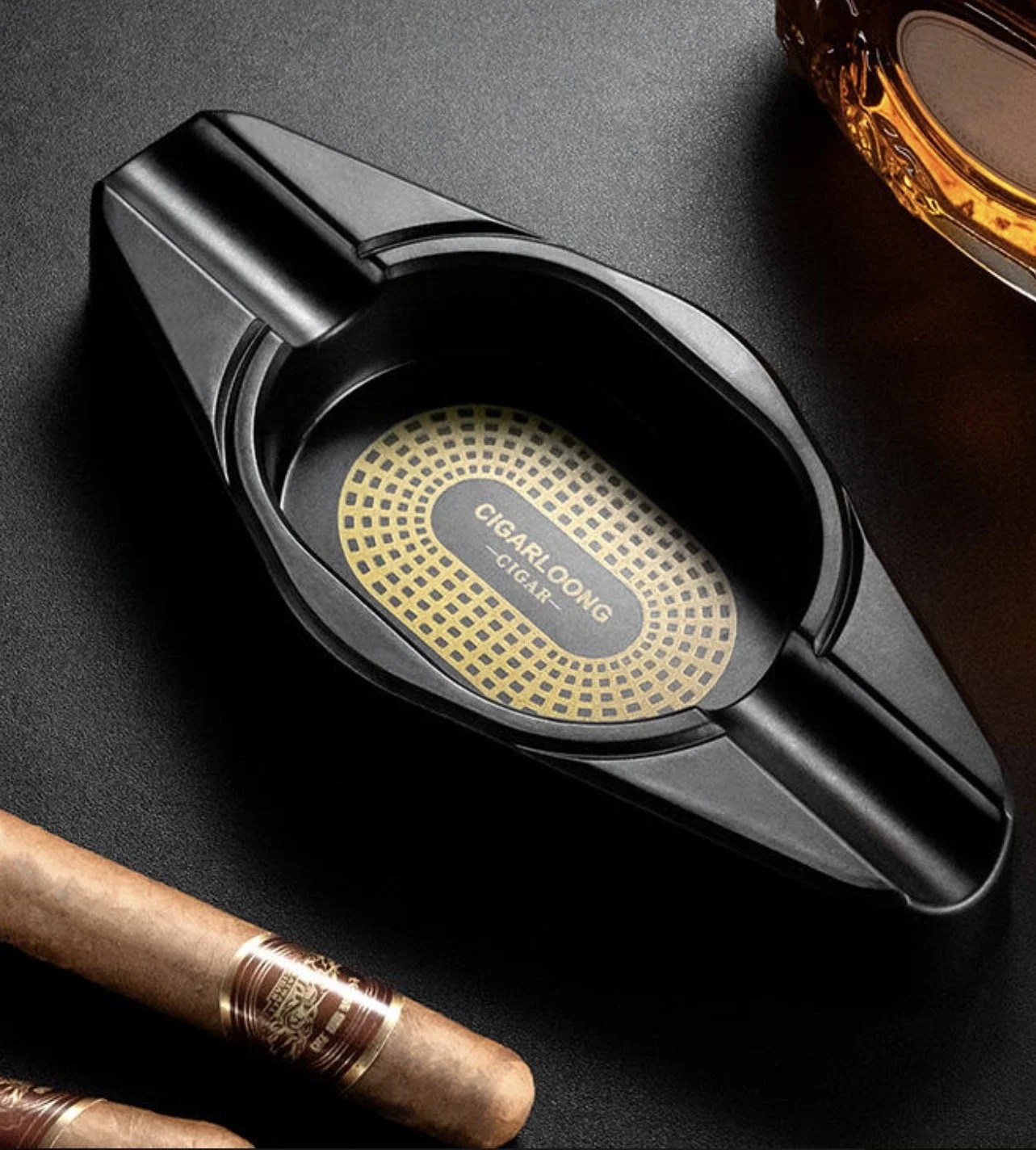 CIGARO Beautiful Appearance for Home and Office Cigar Ashtray, Large Calibre 2 Slot Resin Cigar Ashtray