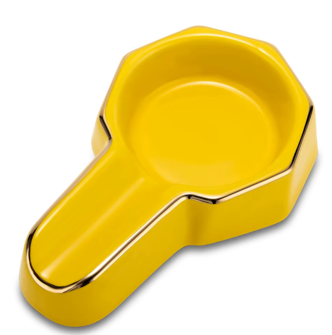 Painted Single Portable Ceramic Cigar Ashtray Yellow