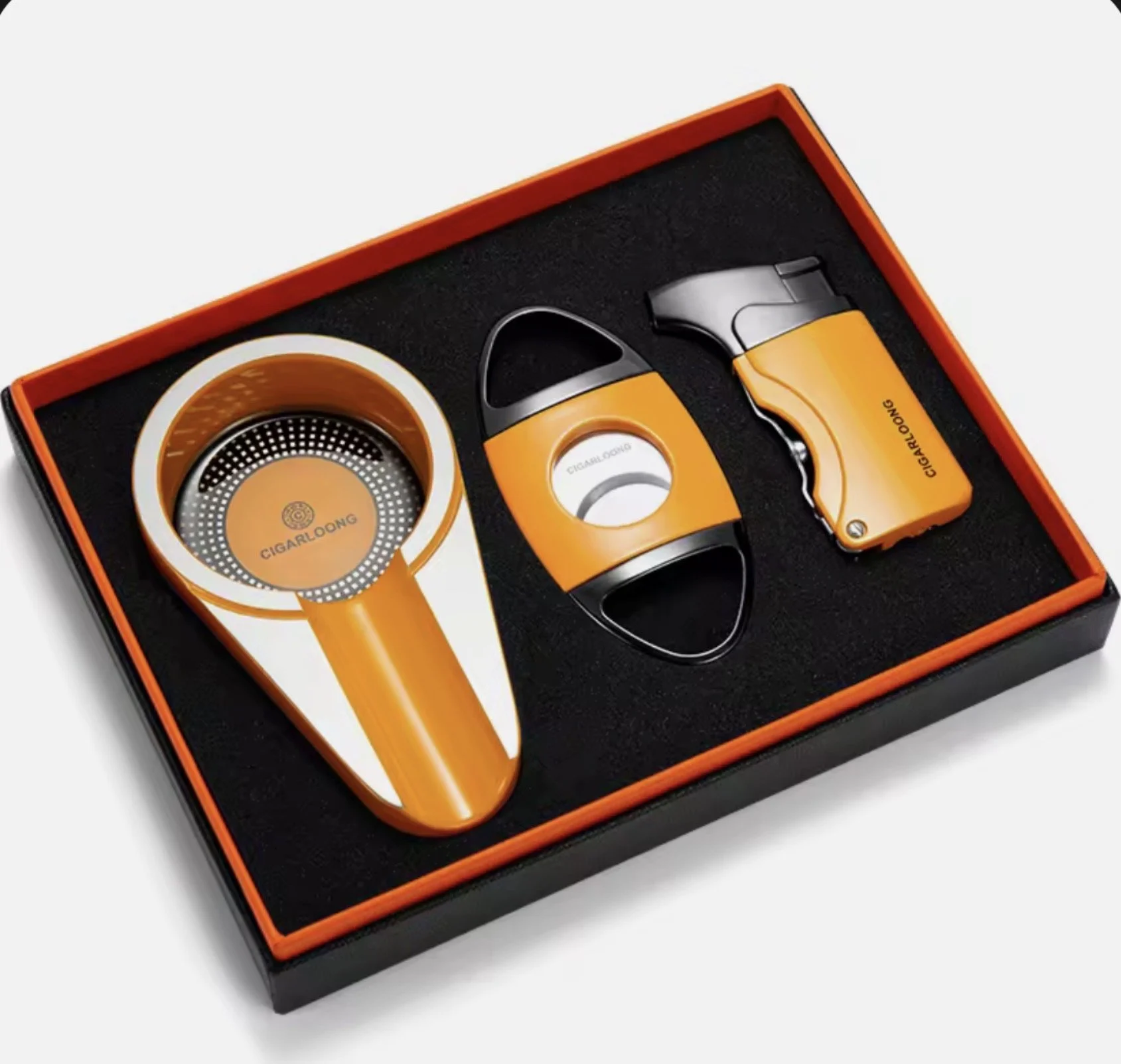 Cigar Lighter with Sharp Double Blade Zinc Alloy & Stainless Steel Modern Cigar Cutter Cigar Ashtray Gift Set