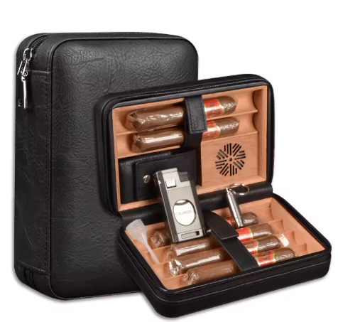 Cigar Accessories Gift Set Pu Leather Travel Cigar Humidor Spanish Cedar Mini Cigar Cases/humidors
