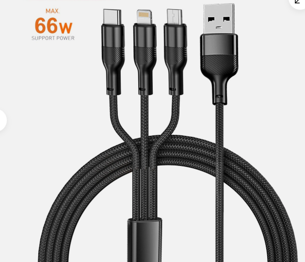 66W Fast Charger 3-in-1 Cable Cord