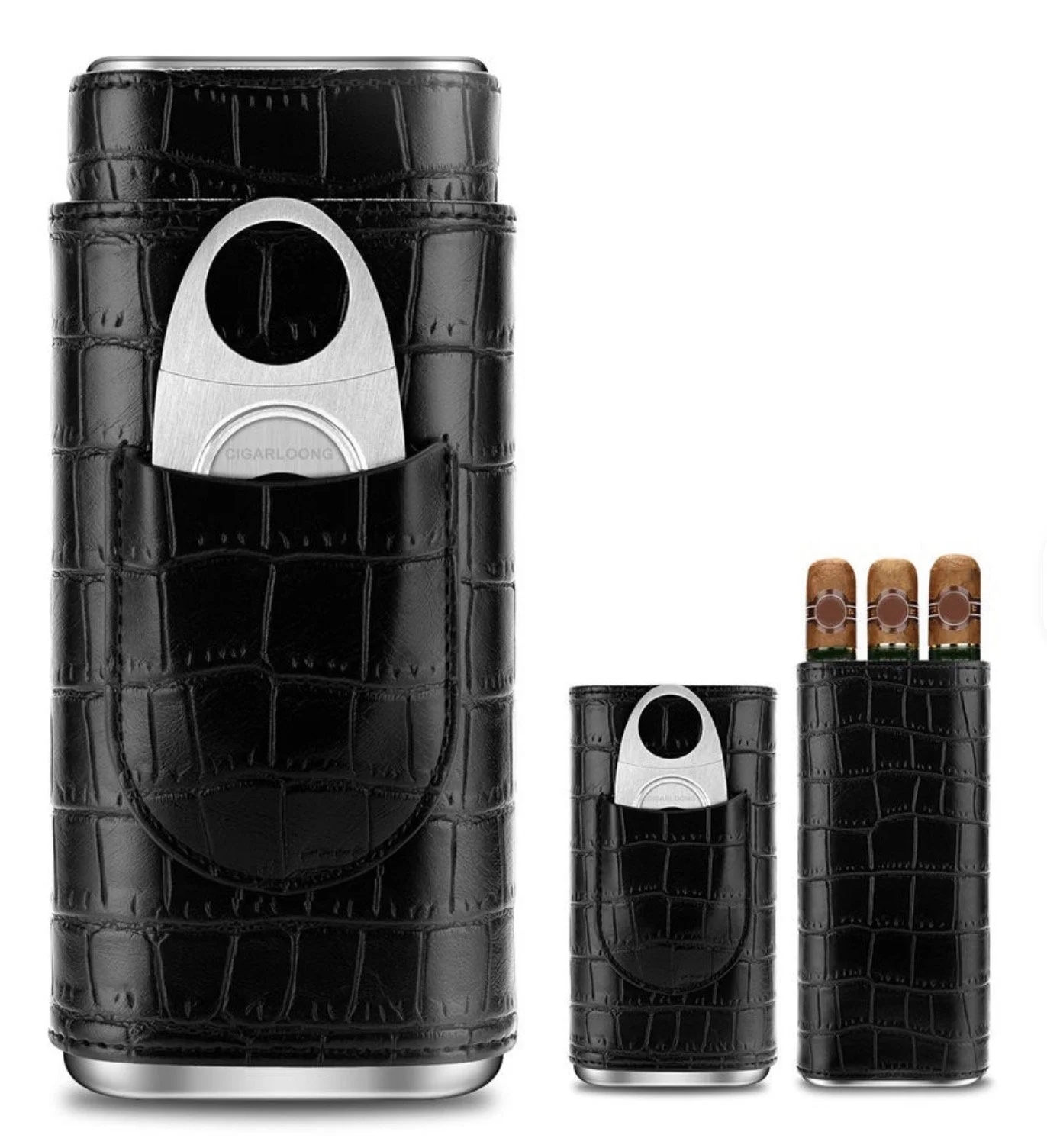 New Arrival Portable Men Gift Cigar Case Reusable 3 Cigars Capacity PU Leather