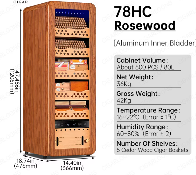 78HC Household Constant Temperature and Humidity Compressor Air-cooled Cedar Wood Cigar Cabinet