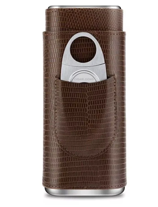 New Arrival Portable Men Gift Cigar Case Reusable 3 Cigars Capacity PU Leather